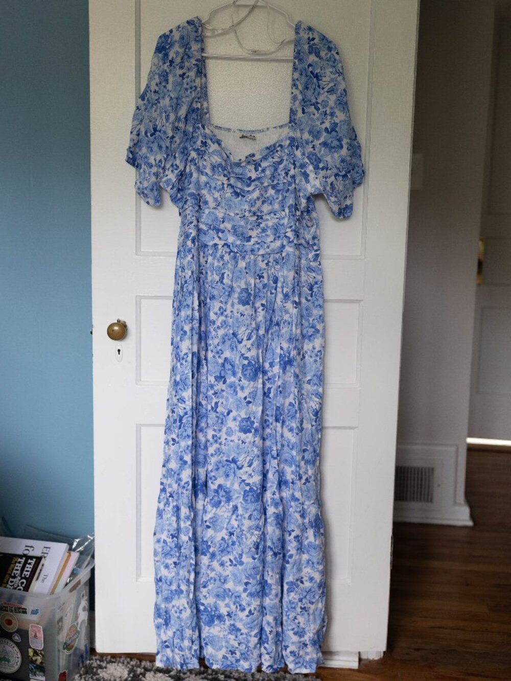 Arula Blue & White Floral Off-Shoulder Maxi Dress 3X